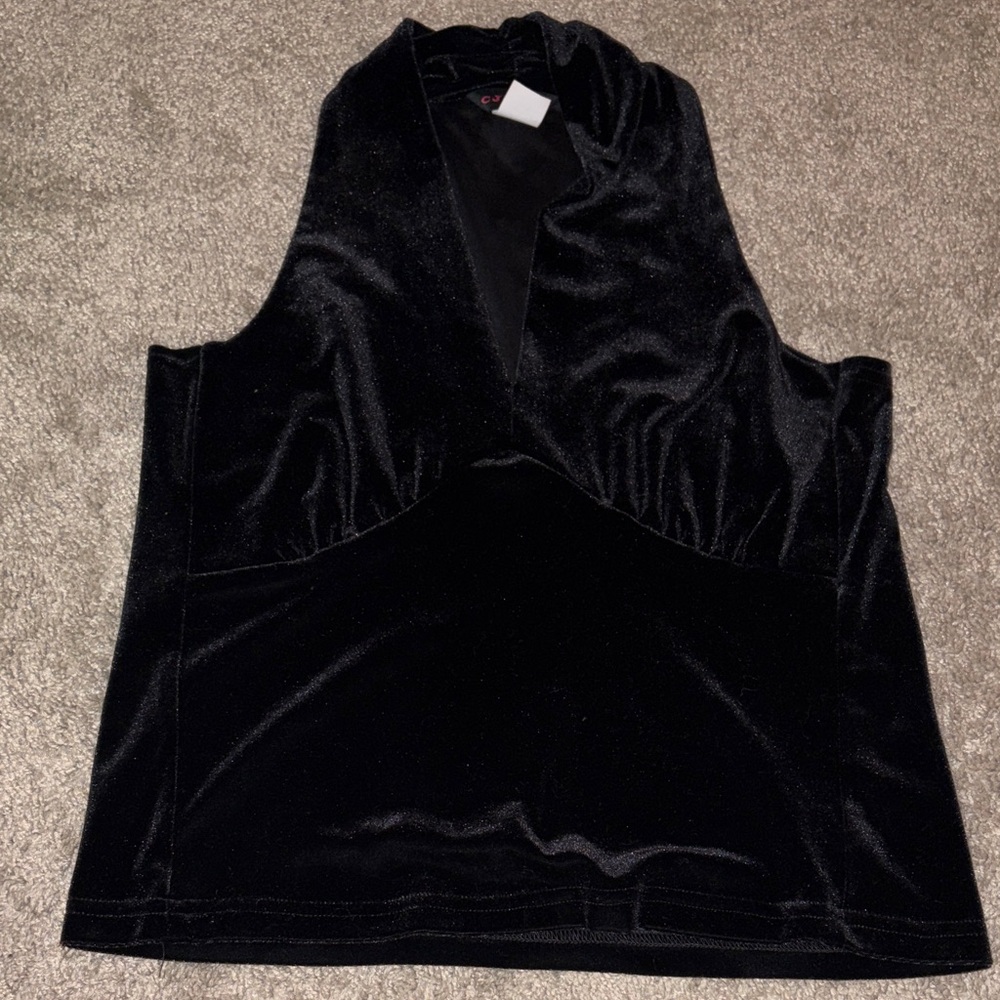 Women’s Vintage Black Velvet Halter Top Blouse Size M